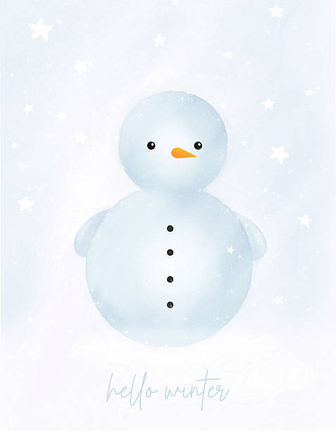 istock Whimsical Snowman Illustration with “Hello Winter” Text. Winter Holidays Card. 2249363889