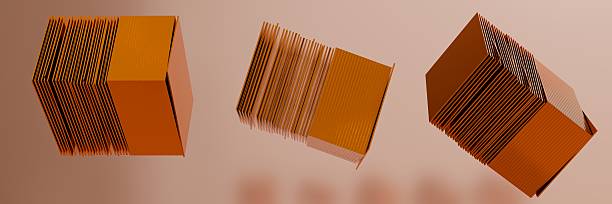 istock Three Abstract 3D Rendered Cubes with Textured Vertical Fins 2249365626