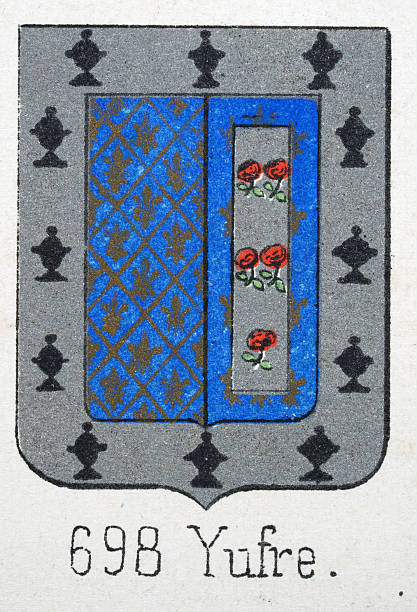 istock Medieval heraldry, Coat of arms, Shield with, Black, Chalice, Silver, Red, Rose, Spanish, Vintage illustration 2249367966