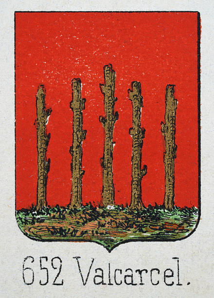 istock Medieval heraldry, Coat of arms, Shield with, coppice, tree, trunk, red, growth, Spanish, Vintage illustration 2249368165