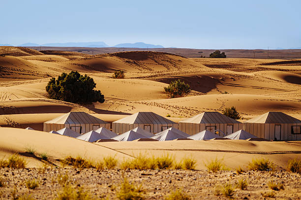 istock Desert Camp Tents in Sahara Dunes at Sunset 2249368924