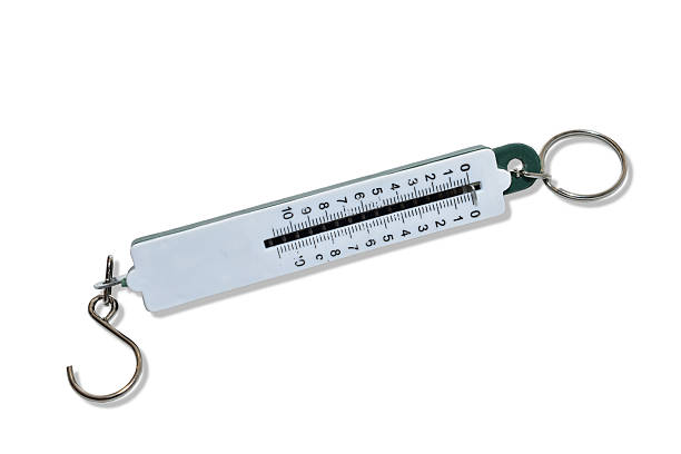 Mechanical kitchen scales or steelyards isolated on white background.