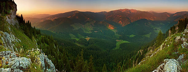 istock Majestic mountain sunset over dense forests. 2249372722