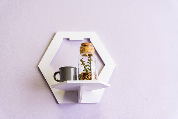 Modern Interior Design: Purple Wall, White Shelf, Simple Accents