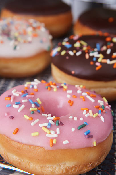 Close-up of five donuts