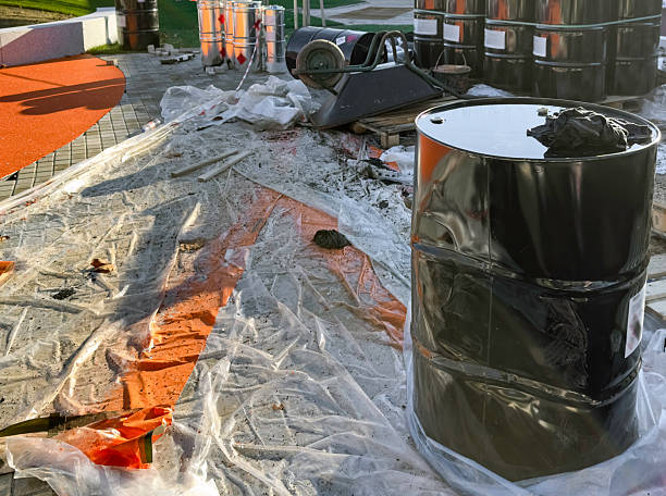 istock Playground, Stadium Construction with Paint Materials and Black Coating Barrels 2249398857
