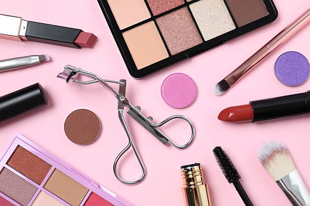 istock Professional decorative cosmetics, make-up products and accessories on color background, minimal style. Beauty, fashion, visage and shopping blogger concept 2249402237