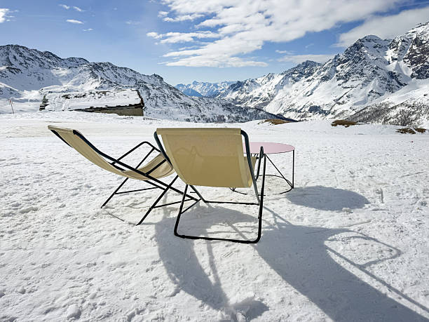 Mountain landscape in Austria, near Lofer ski resort in winter, in Zell am See region in Austria - sunbed relaxing