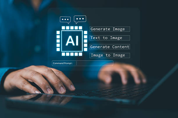 istock Person using hand AI, Artificial Intelligence to generate content. Text to image, smart AI, by entering command prompt for generates something, Futuristic technology Business transformation. 2249432596