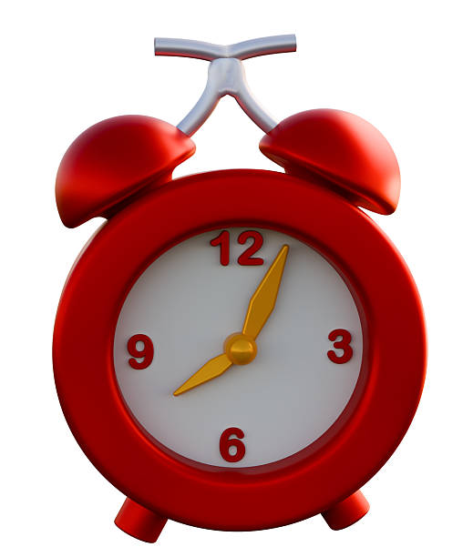 3D alarm clock illustration with bold red casing and golden hands, creating a modern time-themed visual perfect for reminders, deadlines, schedules, and promotional designs.