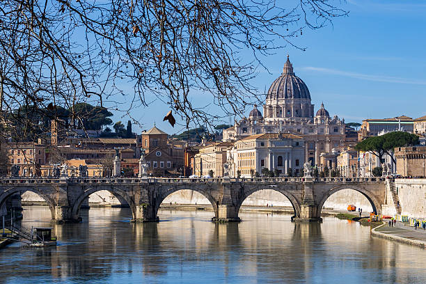 view of saint Peter's Basilica in Rome with Tiber river