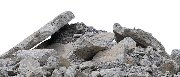 istock rubble ruin brick building wall broken demolition destruction pile isolated on white background. Plant cutout Clipping path. 2249447839