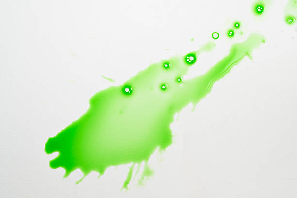 Fresh green liquid spill or splat with bubbles on a white background