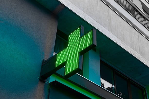 Paris, France: Green Neon Sign at Pharmacy