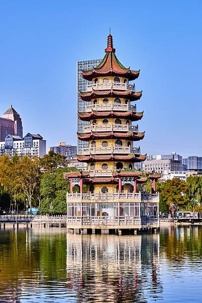 High View Dusk Scenery of Huanghe Tower in Wuhan, Hubei, China
