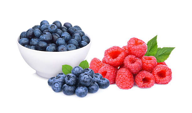 blueberry and raspberry isolated on white background