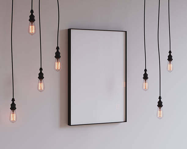 istock Title: Mock up poster with ceiling lamps 2249468437