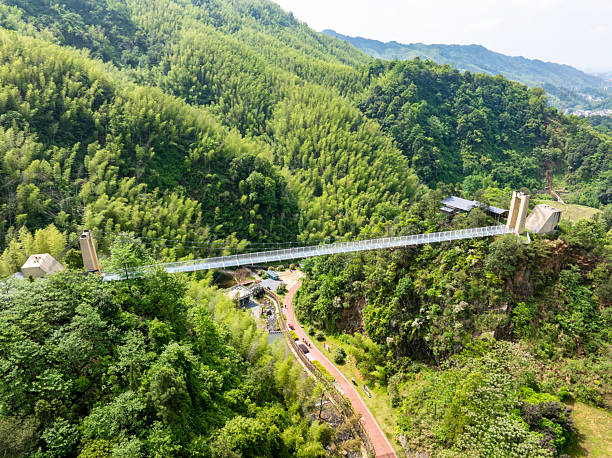 istock Glass suspension bridge in the valley 2249475235