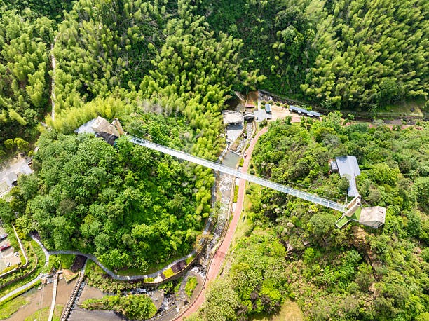 Glass suspension bridge in the valley