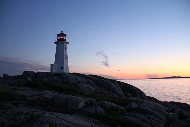 Iconic and timeless, Peggy’s Cove Lighthouse stands proudly on rugged granite shores in Nova Scotia, Canada. Bathed in golden light and framed by Atlantic waves, this maritime beacon captures the serene beauty and dramatic charm of coastal life—perfect for travel, nature, and landscape collections.