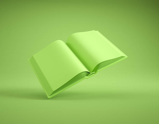 istock Green open book floating in the air on a solid green background creating a calm and minimalist scene 2249486380