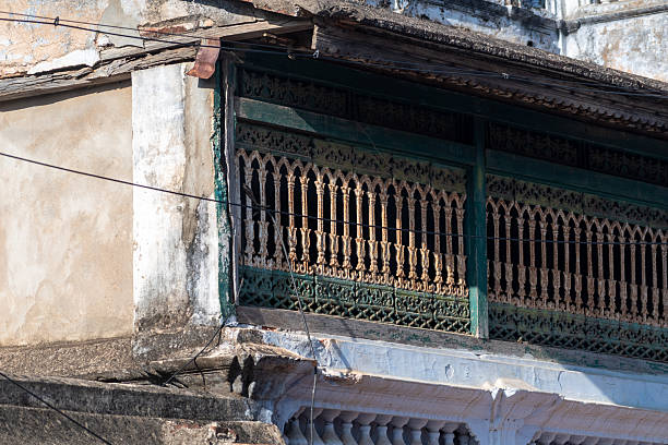 istock Ornate vintage balcony with green and gold railings 2249491443