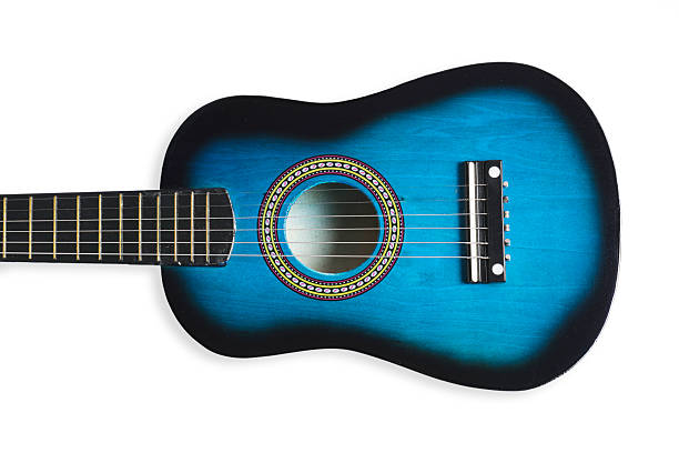 istock Blue acoustic guitar isolated on white background. Top view. 2249495275