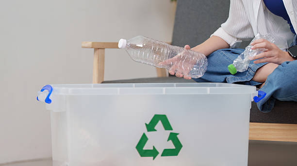 istock Recycling. Individual sorting plastic bottles into recycling bin at home. 2249509201