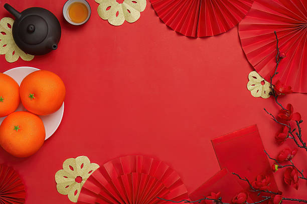 istock Top view of Chinese New Year decorations with oranges and tea 2249509706