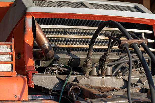 Detail of heavy construction machinery outdoors for reconstruction of public places