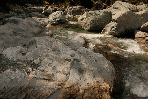Rushing river rapids photographed from directly above