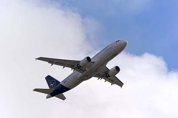 Lufthansa passenger airplane Airbus A320-200 registration D-AIZR taking off from German city of Frankfurt am Main on an autumn day. Photo taken November 3rd, 2025, Frankfurt am Main, Germany.
