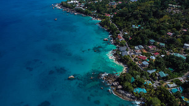 istock Panoramic Drone Shot of a Tropical Island Shoreline, Showing Residential Development 2249538580