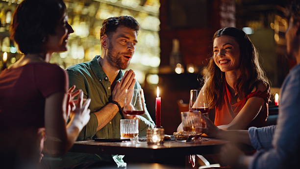 istock Smiling buddies relaxing restaurant in cozy informal atmosphere closeup. 2249544800