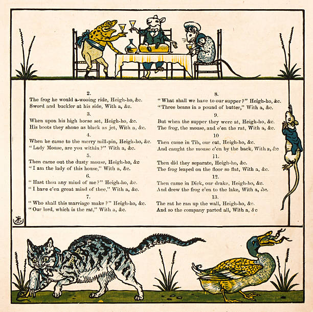 19th century nursery rhyme and children fable illustration by Walter Crane: The Frog's Wooing