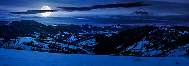 istock panorama of mountain ridge in winter at night 2249551164