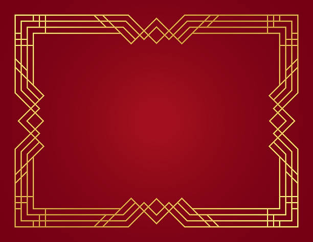 Art deco 1920's retro prairie style red gold abstract background pattern.