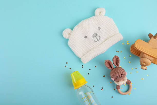 istock Accessories for newborns. Newborn background with space for text 2249554025