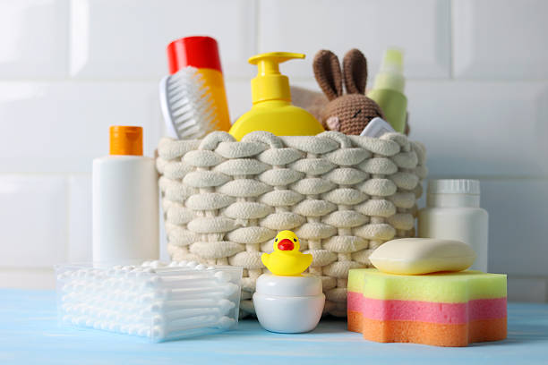 istock Adorable and delightful Baby Bath Essentials in a cheerful and bright shade 2249554355