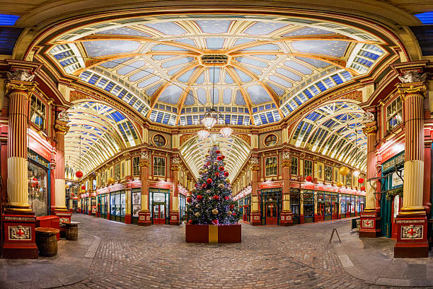 London, UK - November 30, 2025: Leadenhall Market decorated for Christmas. Leadenhall Market is a historic covered market in the City of London