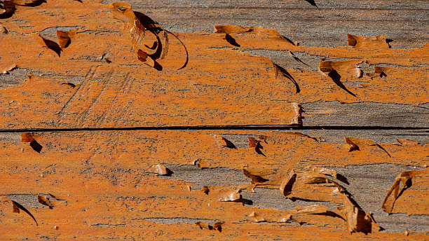 Cracked and peeling paint from wooden board surface. For design. Web banner.