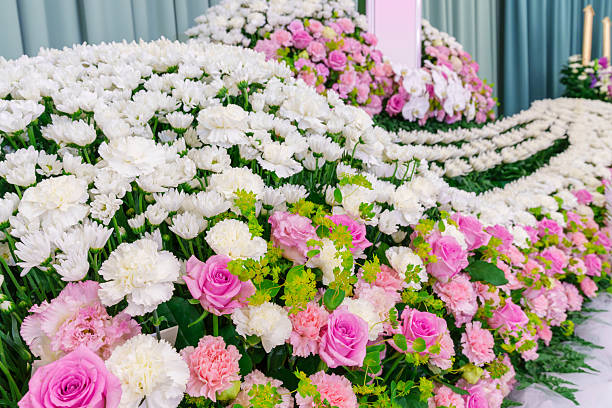 Floral altars for funerals in Japan