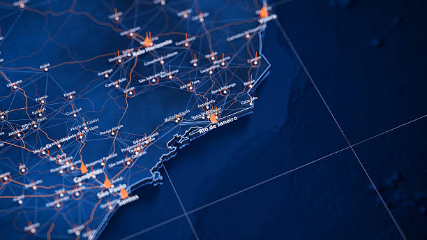 istock Rio de Janeiro map big data visualization. Futuristic map infographic of city in Brazil. Visual map data complexity in modern blue and orange colors 2249568827