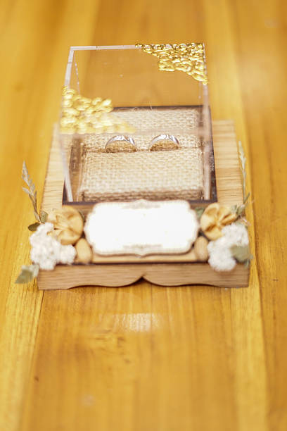 istock Romantic Wedding Ring Box Display With Burlap Lining, Dried Flowers And Glass Lid 2249569446