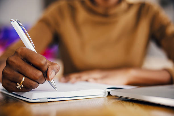 istock Woman writing notes in personal journal planning future 2249575514