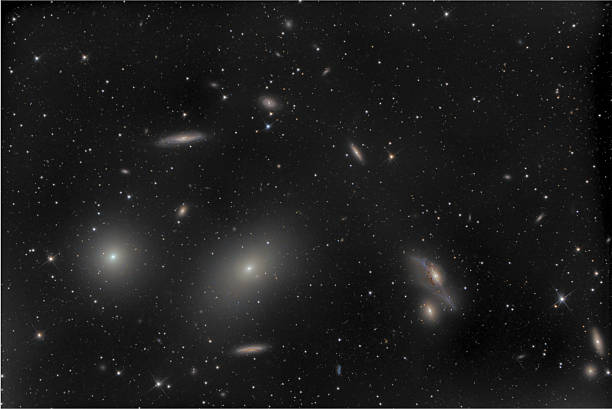 Markarian Chain is a cluster of galaxies part of the Virgo cluster including  IC 3303, IC3349, IC 3355, IC 3363, IC 3388, IC 3393,M 84, M 86, NGC 4374, NGC 4387, NGC4388, NGC 4402, NGC 4406, NGC 4407, NGC 4413  ·  NGC 4425  ·  NGC 4435  ·  NGC 4438, NGC 4458, NGC 4461, The Eyes.
