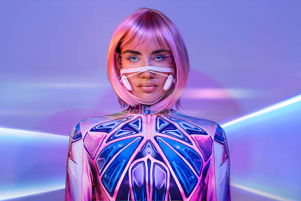 istock Cyber Woman in High-Tech Suit and Augmented Mask 2249599350