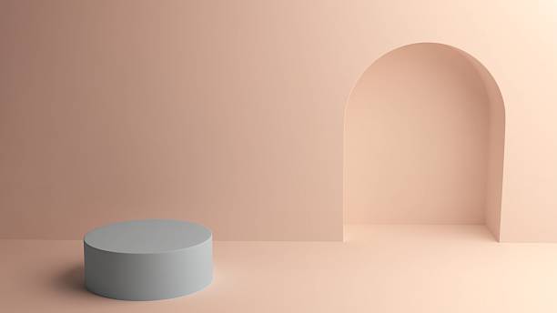 istock Minimal arch interior with round podium for modern product display 2249602036