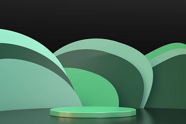 istock 3D Green Abstract Background with Curved Layers and Minimal Podium 2249602534