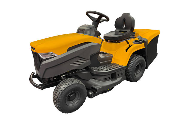 istock yellow garden lawn mower isolated on white background 2249609678